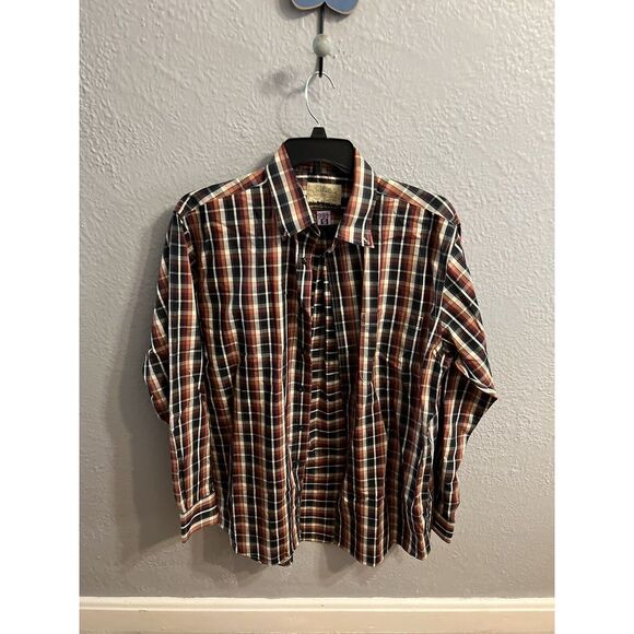 Cabelas Men's‎ Size Large Tall  Brown Black White Plaid Button Down Shirt - Picture 3 of 7